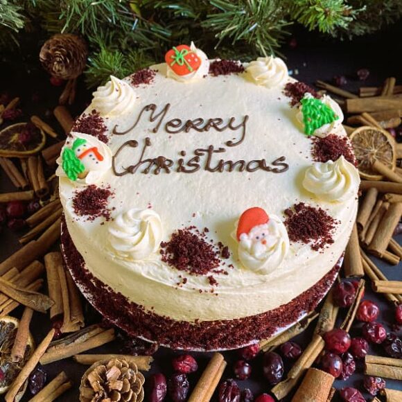 Christmas Red Velvet Cake with Christmas decoration