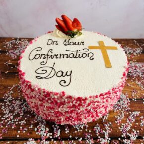 Mannings Bakery Fresh Cream Communion/Confirmation Cake with Pink Sprinkles